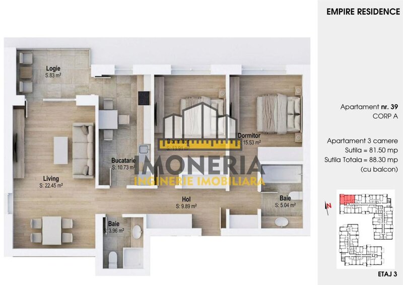 Empire Residence Tornadei 2, comision 0%, 3 camere spatioase, imobil premium