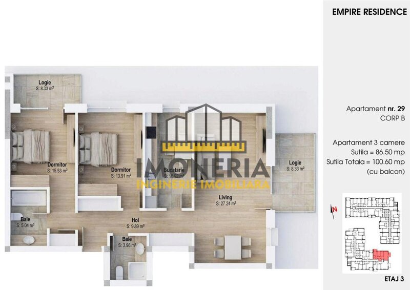Empire Residence Tornadei 2, comision 0%, 3 camere spatioase, imobil premium